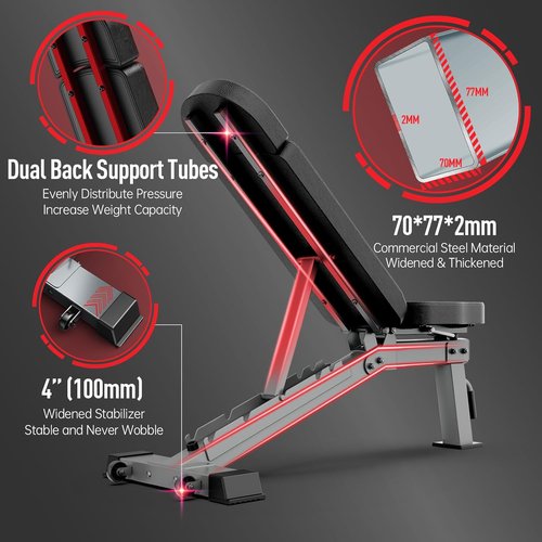 JOROTO Adjustable Weight Bench - 1300LBS Capacity for Home Gym | Incline, Decline & Flat Press, Foldable Design