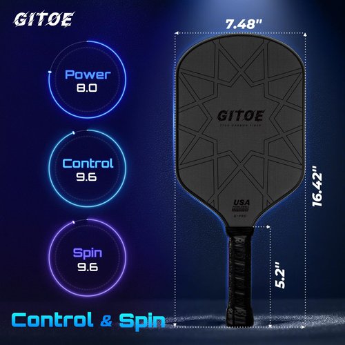 GITOE G-Pro Pickleball Paddle – 16MM Raw Carbon Fiber T700 Pickleball Paddle with High Spin, Control & Power – 2025 USAPA Approved for ‎Professional Players