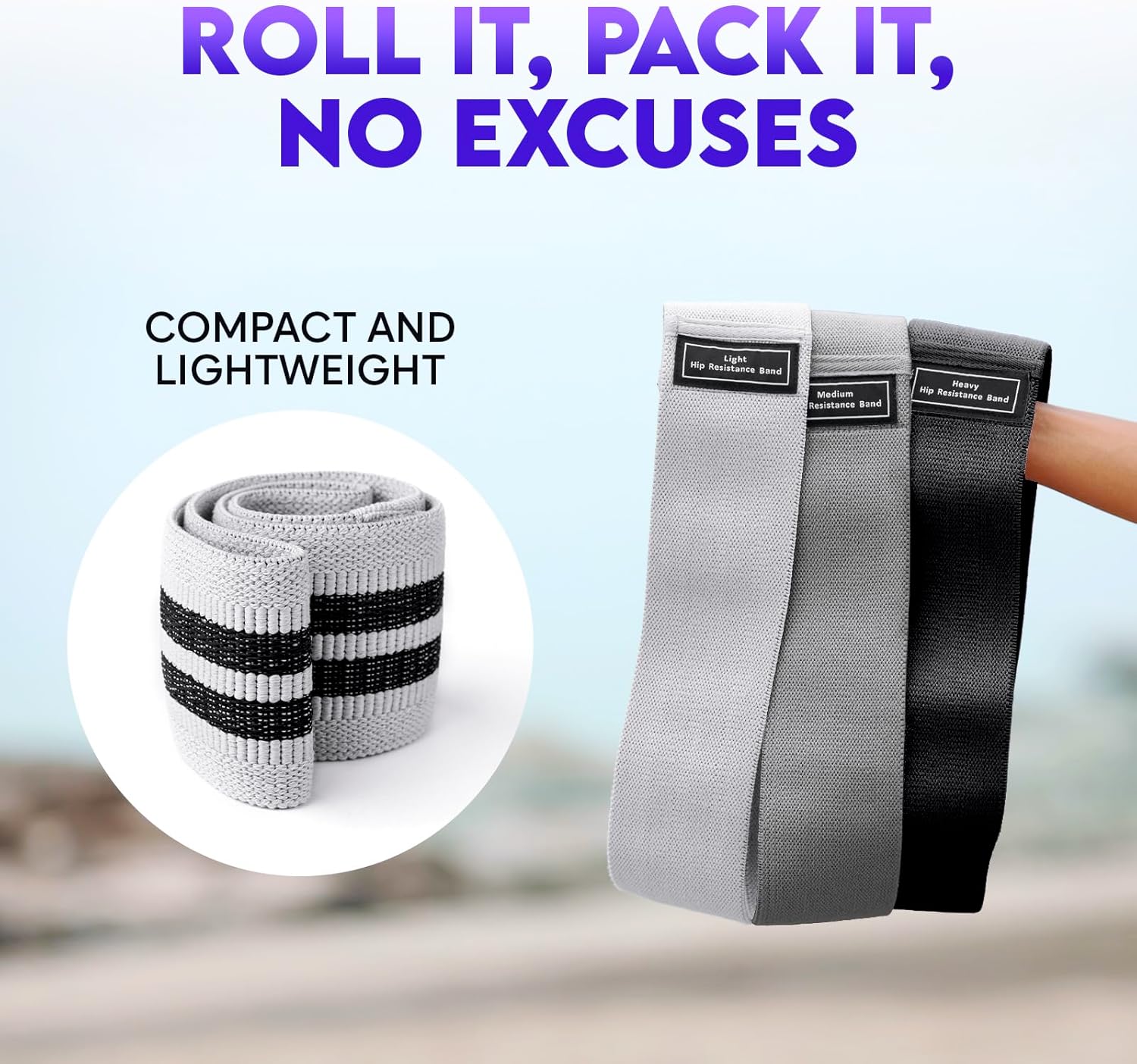 Wide Fabric Resistance Bands - 3 Strength Levels, Non-Slip Booty Bands for Men & Women | Includes Bag & Tape Measure for Gym, Yoga, Pilates