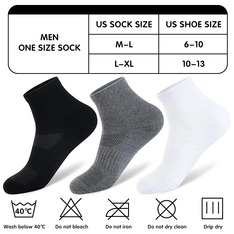 Monxiery 5 Pairs Mens Cotton Cushioned Ankle Socks, Moisture-Wicking Breathable Athletic Socks – White, Large-XL