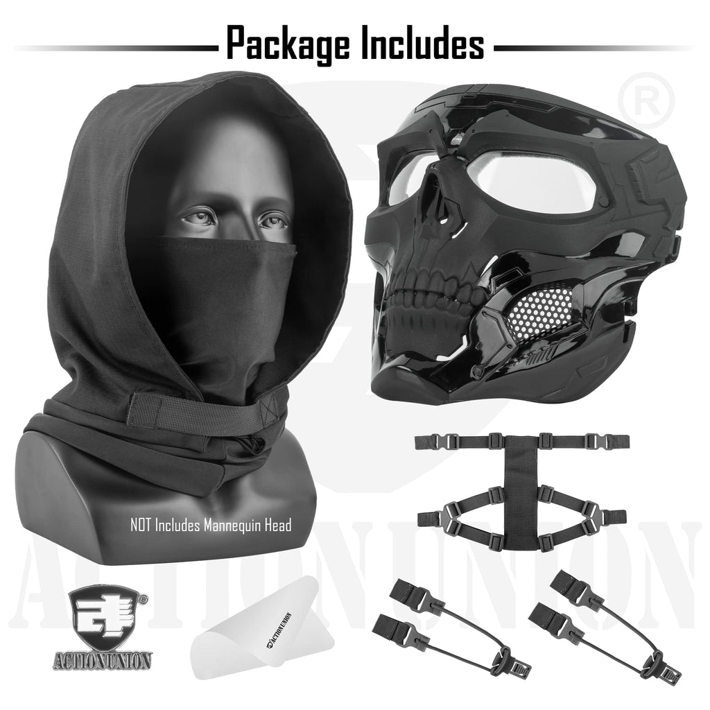 ACTIONUNION Airsoft Mask Full Face Skull Balaclava Face Mask Men Skeleton Mask Tactical Protective Paintball Mask Halloween Cosplay Costume