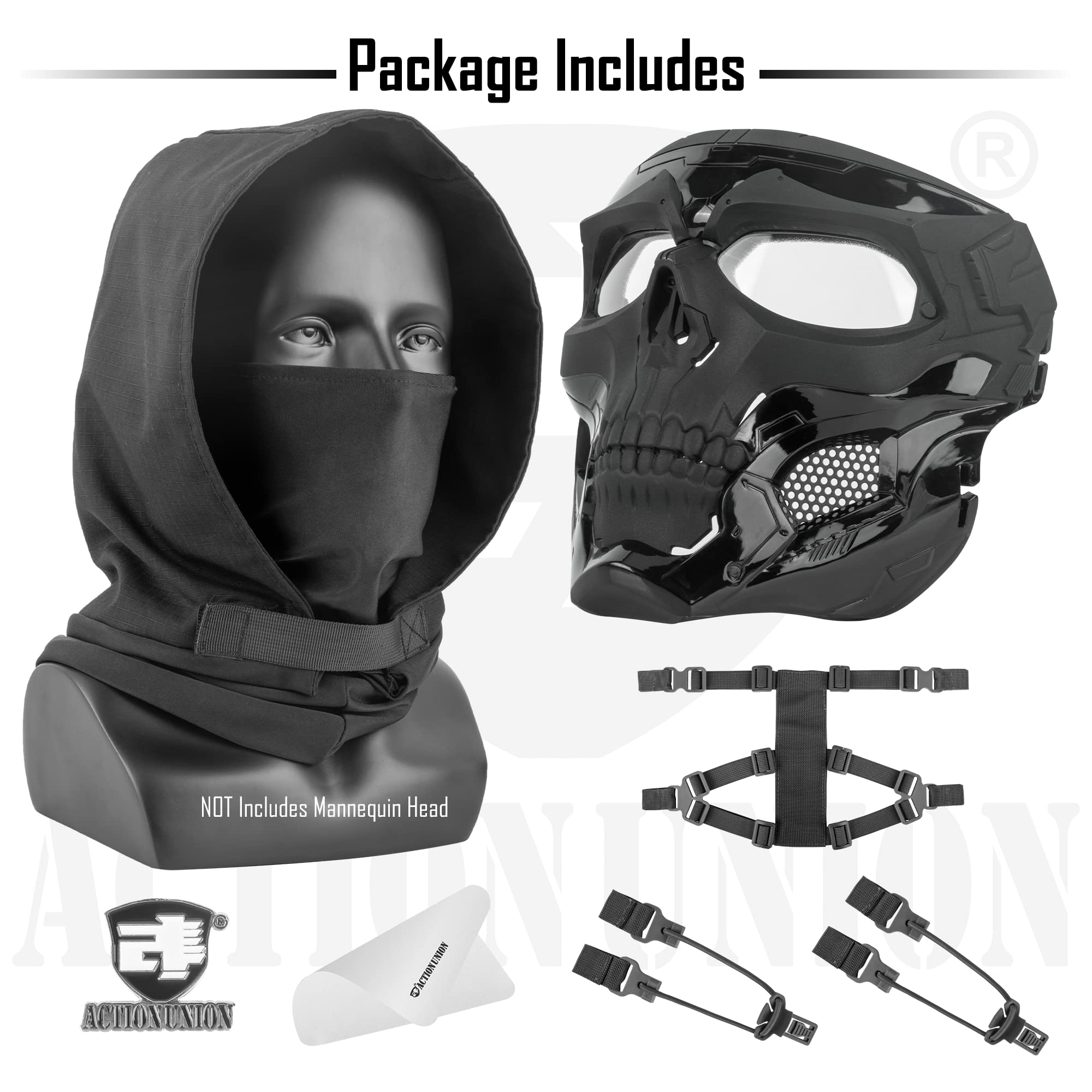 ACTIONUNION Airsoft Mask Full Face Skull Balaclava Face Mask Men Skeleton Mask Tactical Protective Paintball Mask Halloween Cosplay Costume
