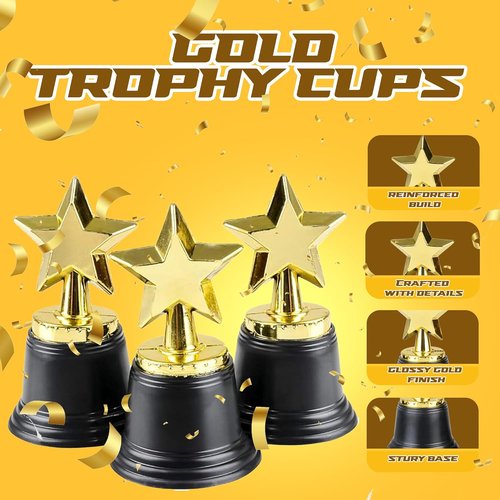 Bedwina Star Trophy Award - 4.5 Inch Gold Trophies | Pack of 12 for Kids & Adults, Perfect for Competitions and Events