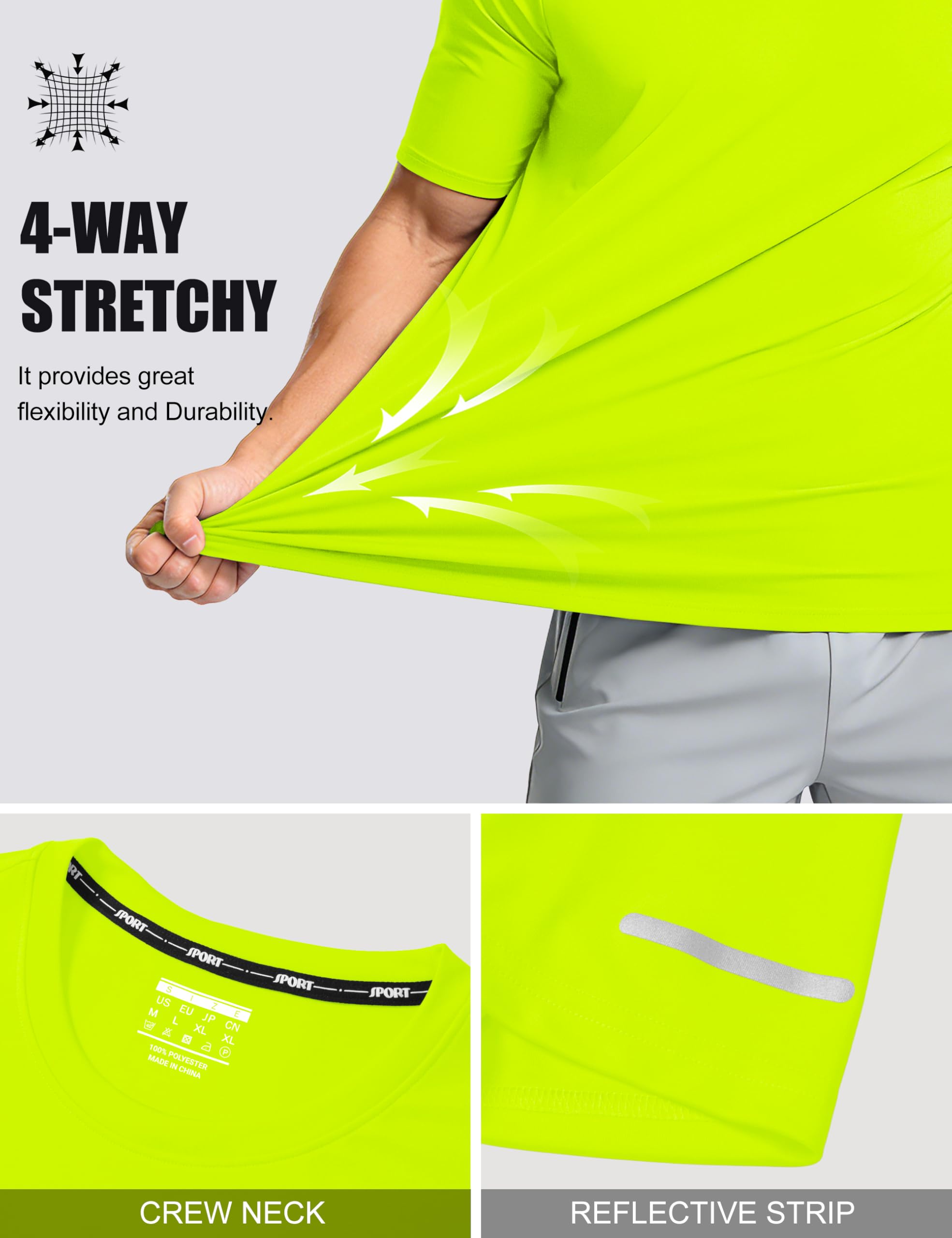 MAGCOMSEN Workout Shirts for Men Sun Protection Quick Dry Moisture Wicking Short Sleeve Tshirt Athletic Running Gym Dry Fit Rash Guard Green L