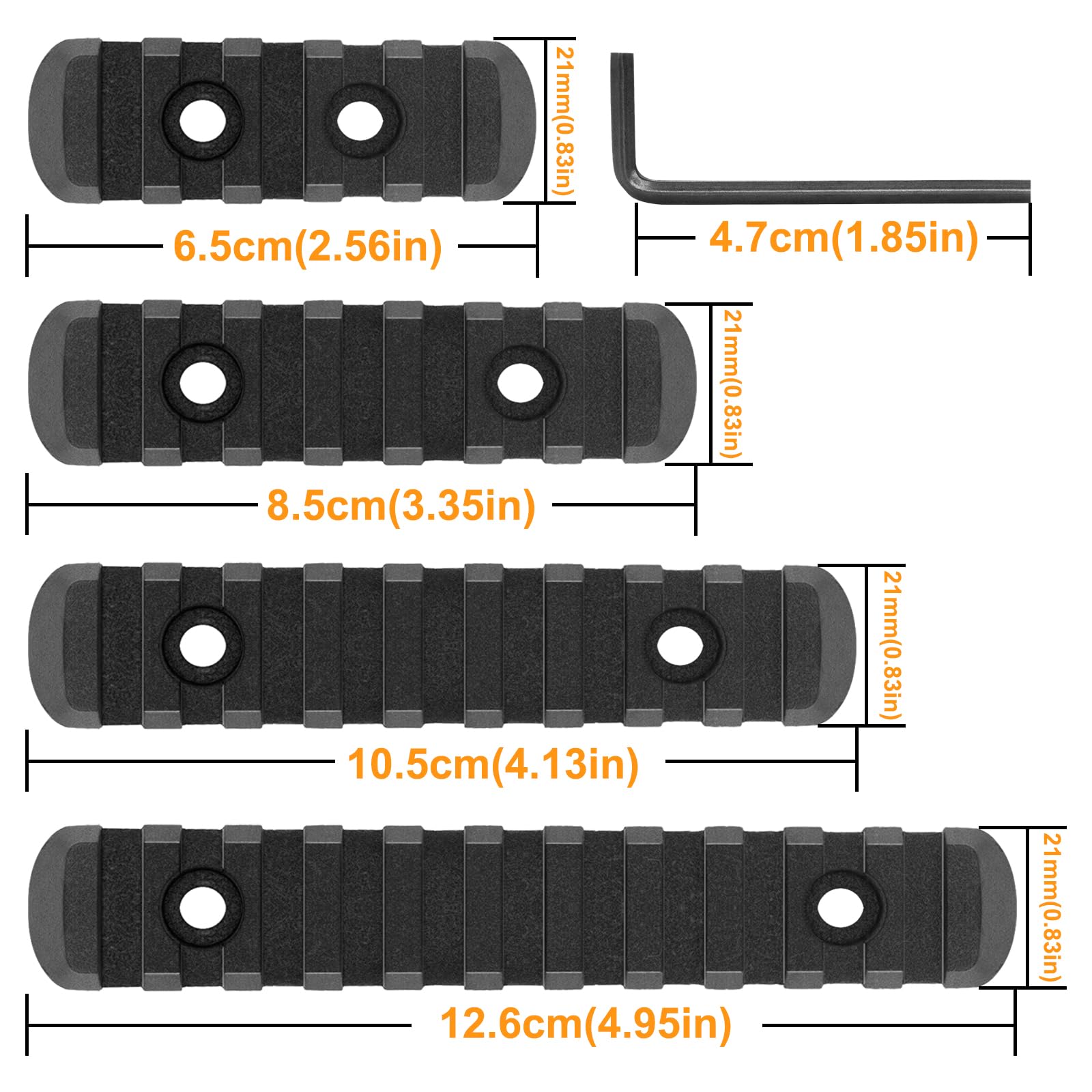 QR-Laser Single Picatinny Accessory Rail Set for Mlok 5 7 9 11 Slots with 8 O-Nuts & Screws, 1 Allen Wrench-Rounded Corner
