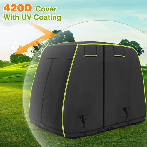 2/4 Passenger Golf Cart Cover Fits EZGO, Club Car, Yamaha Golf Carts with Reflective Strips, All Weather Protection/Waterproof/Snowproof/Windproof/Sunproof/Full Gold Cart Covers