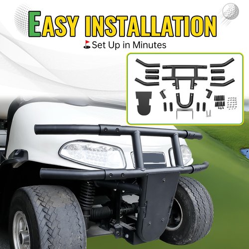 Front Brush Guard Compatible with EZGO RXV 2008-2015, Heavy Duty Combined Steel Front Bumper Guard with Black Powder Coated Finish for E-Z-GO Golf Cart Accessories