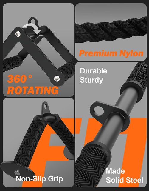 Fitarc Cable Machine Attachment Set for Gym & Home Workouts, LAT Pulldown Attachments with Non-Slip Grips, Black