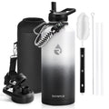 RAYMYLO Insulated Water Bottle 87 oz, Triple Wall Vacuum Stainless Steel (Cold for 48 Hrs), Leak Proof & Non-BPA, Modern Water Flask Jug with Paracord Handle & Straw Spout Lids, Ombre: White/Black