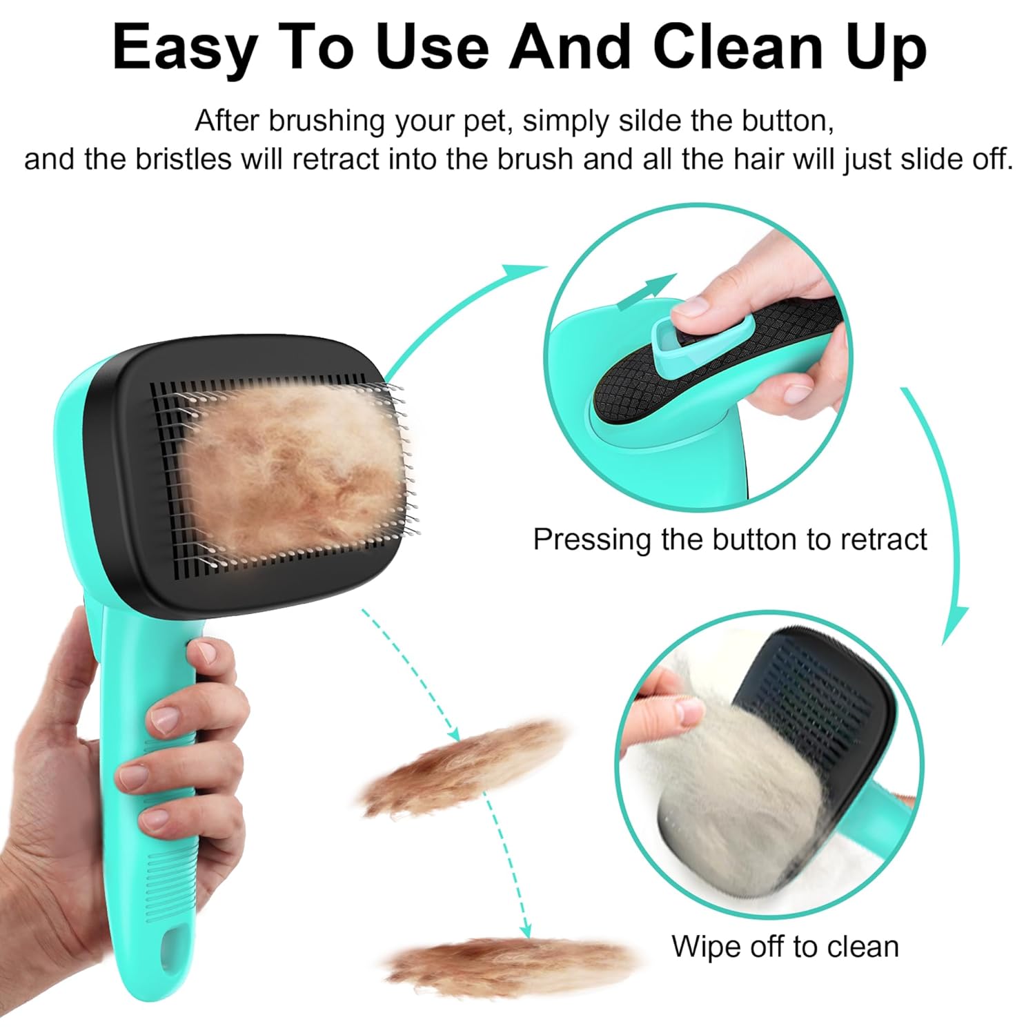 Skiennix Self-Cleaning Slicker Brush - Skin-Friendly Grooming Tool for Dogs & Cats | Easy Clean Retractable Bristles, Green