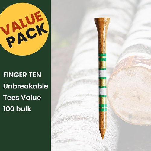 FINGER TEN Golf Tees - Wooden Tees for Men | 100 Pack, 1.5" to 3.25" Sizes, Durable & Stable