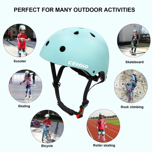CELOID Kids Helmet Pad Set,Adjustable Kids Skateboard Bike Helmet Knee & Elbow Pads Wrist Guards 8-14yrs Youth Protective Gear Set for Girls Boys Bicycle Bike Roller Skating Scooter Rollerblade Sport