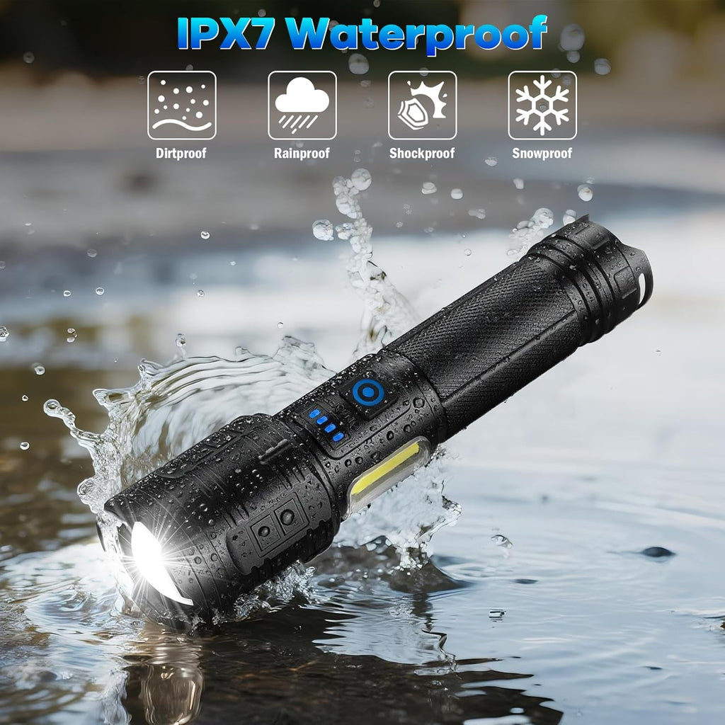 Rechargeable Flashlights - 90,000 High Lumens, 7 Lighting Modes, 24H Runtime | IPX7 Waterproof, 2 Pack