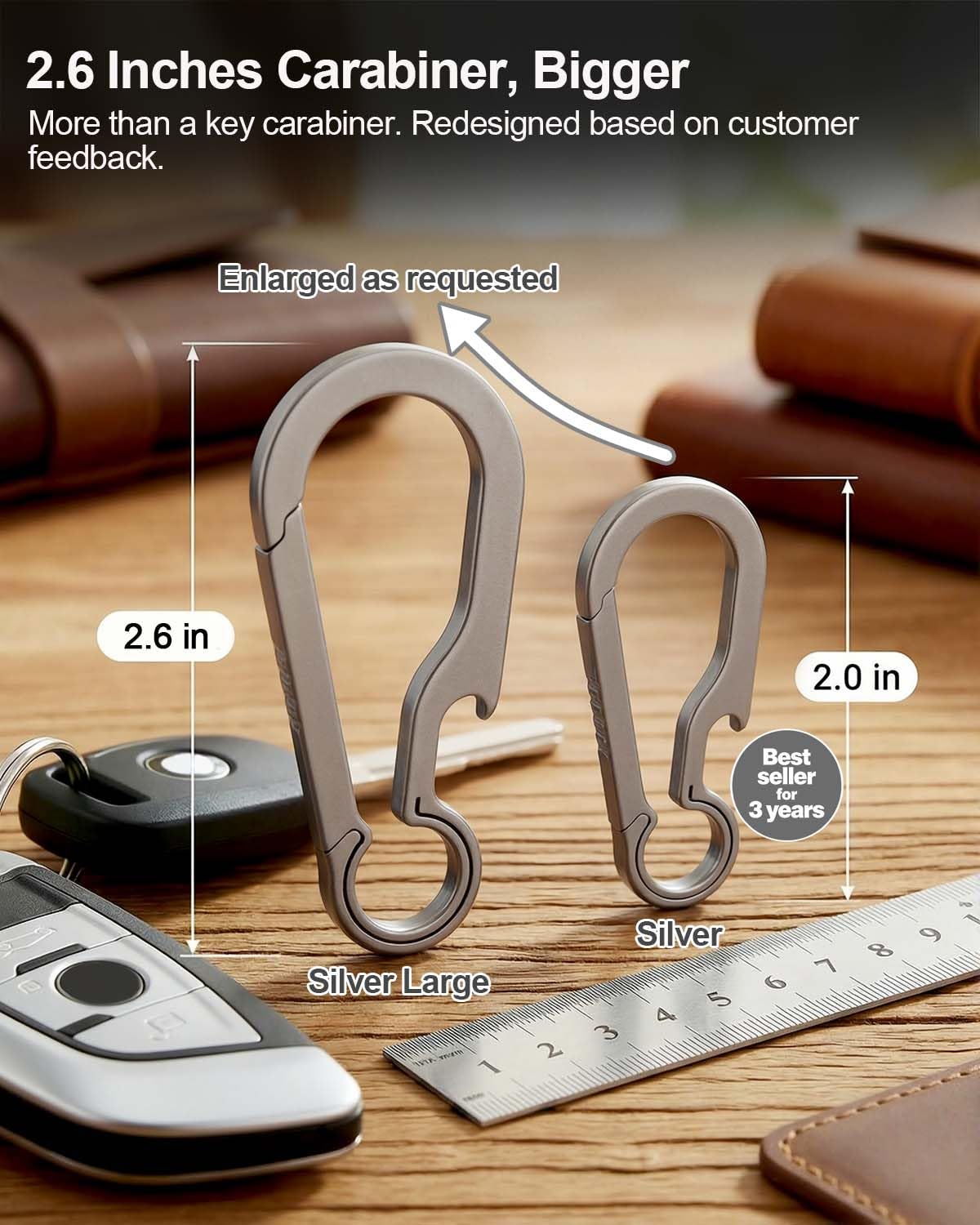 PJYTAC Titanium Carabiner Keychain Clip 2/2.6 Inch Small Carabiner Clips Heavy Duty Key Holder Quick Release Key Chain for Keys Bottle Opener Keychain Valentines Day Gift for Him Men