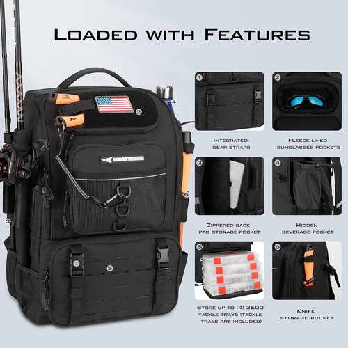 KastKing KarryAll Fishing Tackle Backpack - Rod Holder & 4 Tackle Boxes | 40/26L Storage Solution