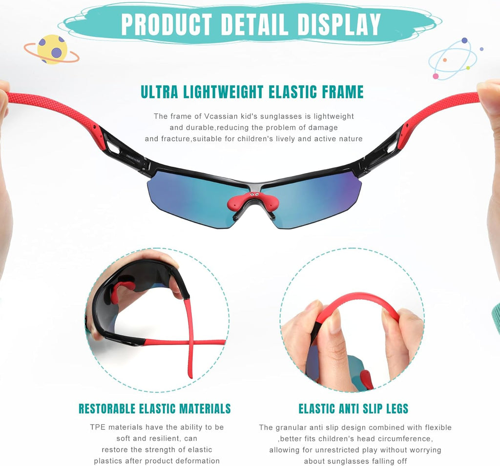 Skiennix Kids Sunglasses - Polarized Baseball Goggles for Boys & Girls 3-12 | UV Protection