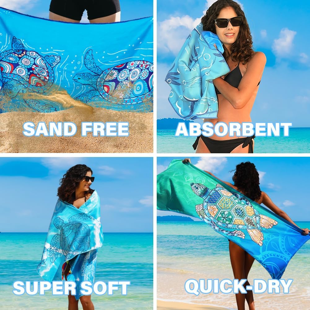 Skiennix Microfiber Beach Towels - Quick Dry, Sand-Free, Extra Large, Compact Travel Essentials (2 Pack)