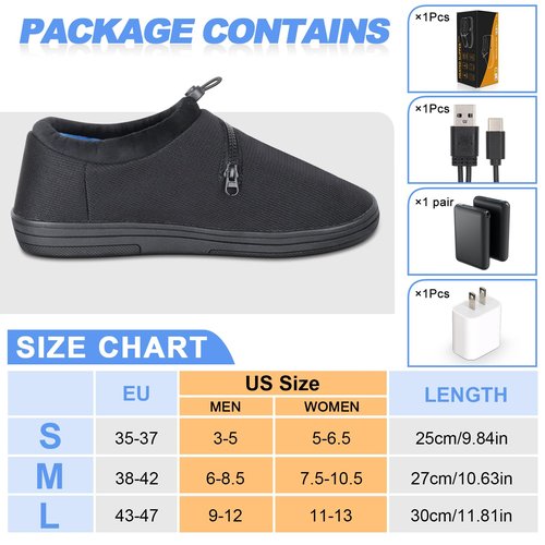 Heated Slippers, Amiable 7.4 V Unisex Foot Warmer with Anti-Touch Function, Heated Shoes with Dual Switches, Electric Slippers, Cordless Heat Feet Warmers with Rechargeable Battery（M）
