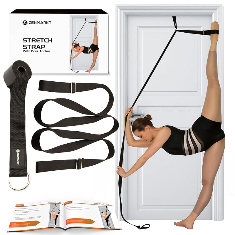 Zenmarkt Stretching Strap with Door Anchor for Splits & Flexibility - Black
