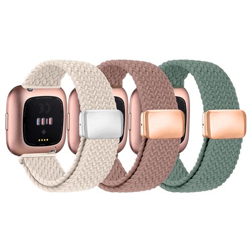 Zspoly Braided Bands Compatible with Fitbit Versa 2 Bands for Women/Versa/Lite/SE Band, Magnetic Clasp Elastic Fabric Sport Nylon Smartwatch Band for Fitbit Versa2/1/Lite/SE for Women Men