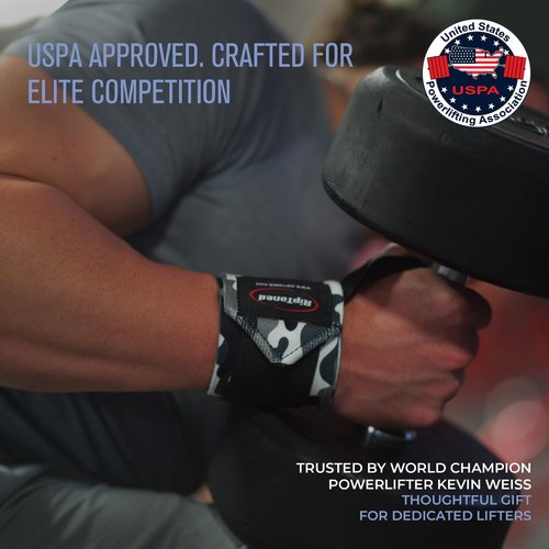 Rip Toned Wrist Wraps for Weightlifting – USPA & USAPL Approved 18" Wrist Straps for Powerlifting – Adjustable, Durable Gym Wraps with Thumb Loop – Quality Support for Men & Women – Green Camo Flex
