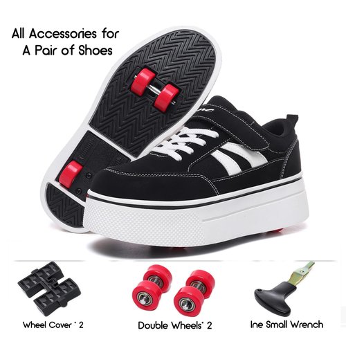 Joyfultime Roller Skate Shoes for Kids Boys and Girls Stylish Children's Sneakers with Wheels Suitable as a Gift for Beginners Black White