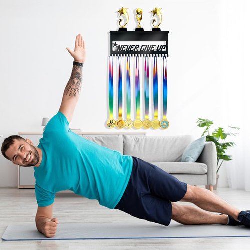 Bnesi Black Metal Medal Holder | Adjustable Trophy Wall Frame - Foldable Organizer for Medals