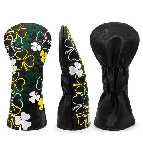 Lucky Shamrock Golf Driver Head Cover, Wood Headcover - Black Synthetic Leather Driver Headcover Golf Club Protective