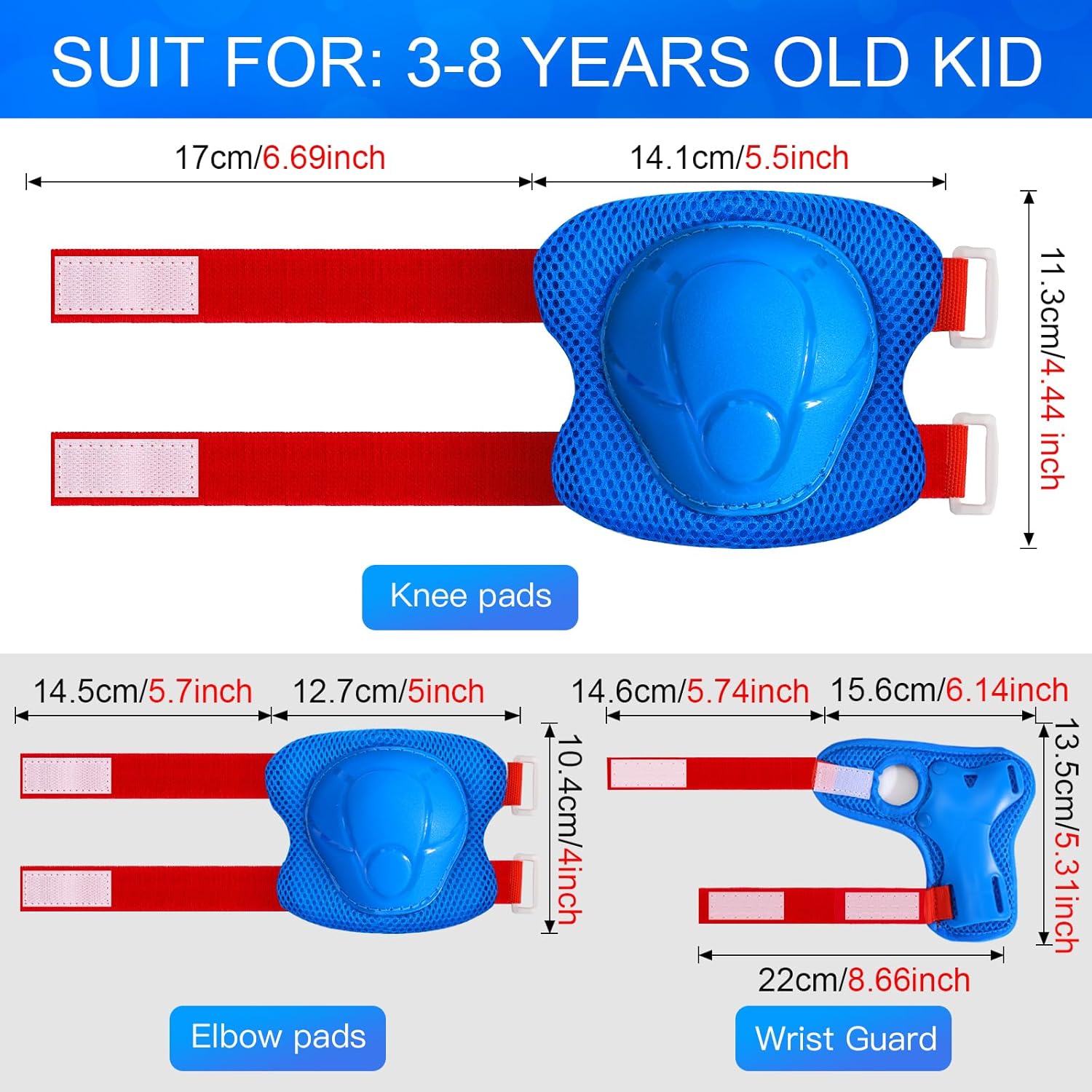 Wemfg Kids Protective Gear Set - Knee Pads, Elbow Pads & Wrist Guards for Ages 3-14 | Ideal for Skating & Cycling