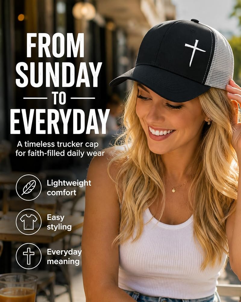 Cross Hat for Men & Women - Breathable Trucker Cap, Black (Variation: Black)