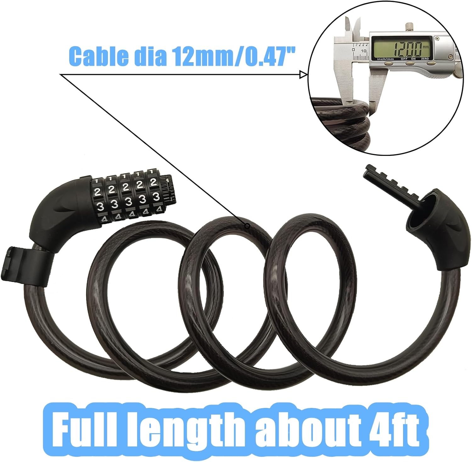 Skiennix Heavy-Duty Bike Lock - 4 Feet Anti-Theft 5-Digit Combination Cable Lock | Secure Your Bicycle