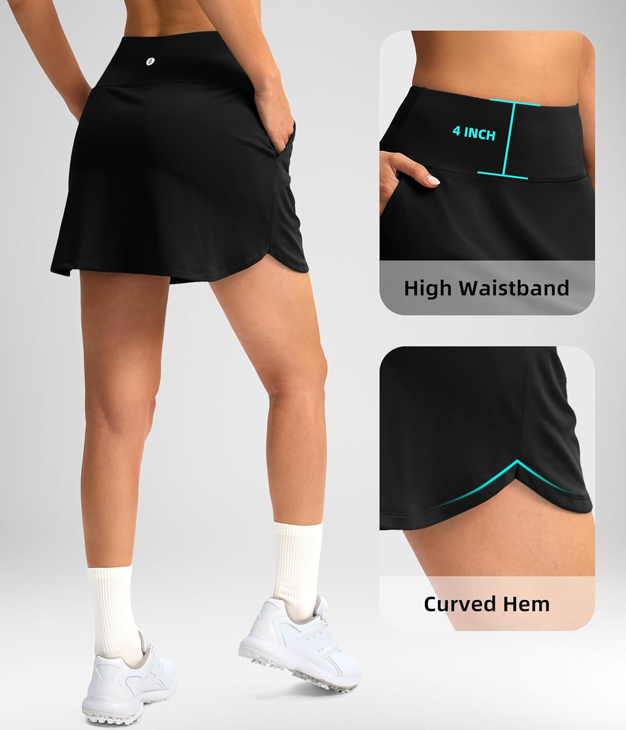 SANTINY High Waisted 16" Women's Skorts - Stretchy Athletic Skirt with 4 Pockets for Tennis & Golf