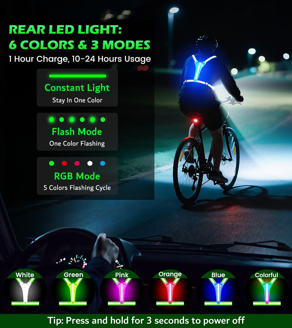 Skiennix LED Running Vest - 90° Adjustable Reflective Gear for Night Safety | Rechargeable Chest Light