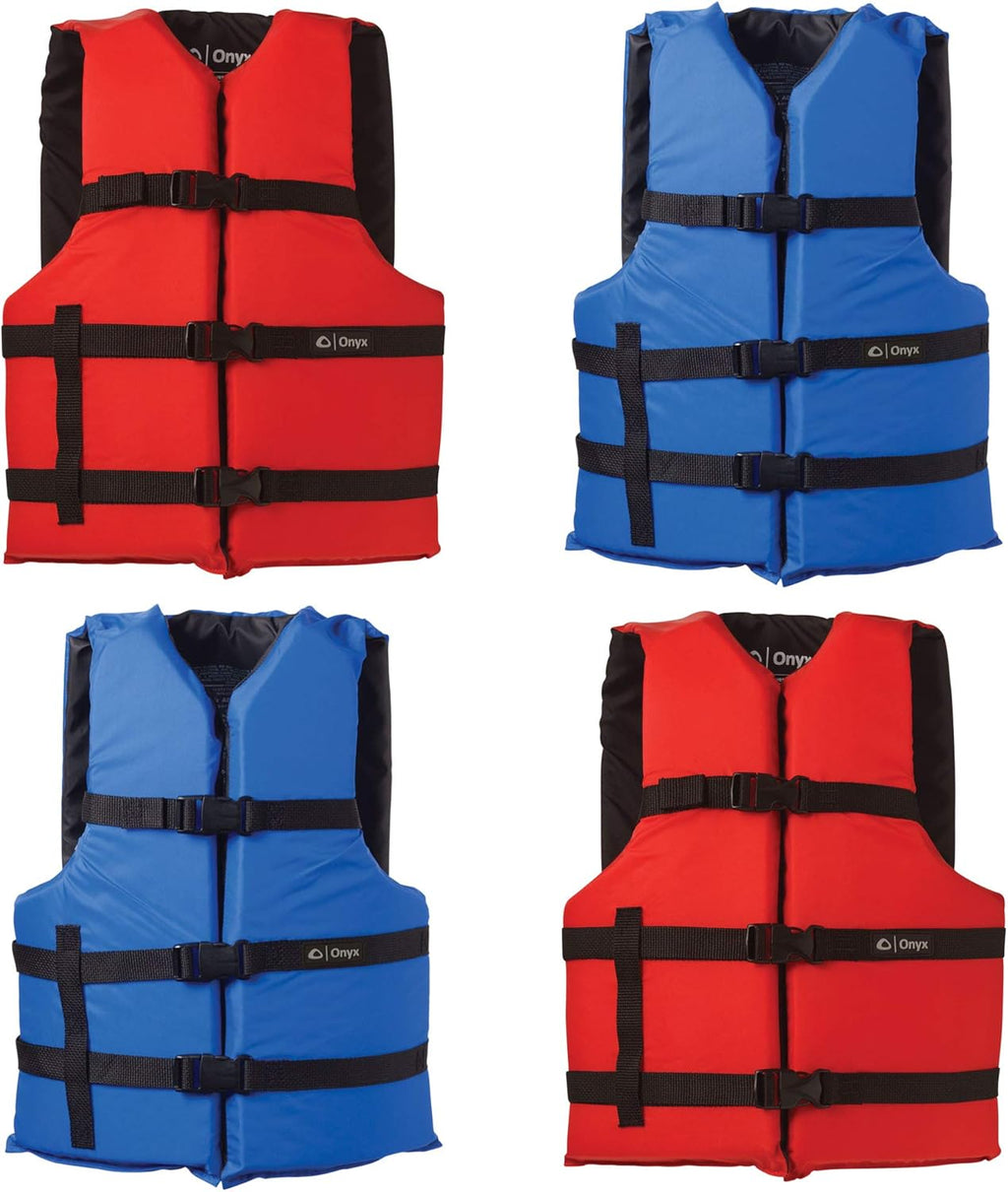 Onyx Life Vest | Adult Universal Fit - 4-Pack in Red & Blue, 30-52 Inch Chest, For 90+ lbs