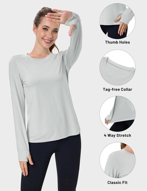 MAGCOMSEN Women's Long Sleeve Rash Guard - UPF 80+ Quick Dry Swim & Workout Shirt with Thumb Holes