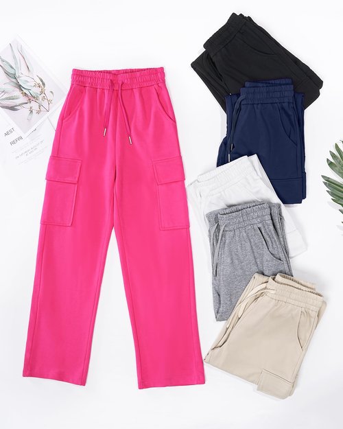 BOOPH Girls Sweatpants Kids Drawstring Cargo Pants Teen Girls Wide Leg Baggy Joggers Pants with Pockets 12-13 Years Navy