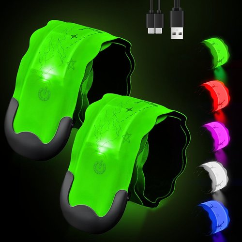 Fitense Rechargeable LED Armband 2-Pack, High Visibility Running Gear for Night Safety, 5 Colors & 3 Modes Light Up Wristbands for Night Walking, Cycling, Gift for Women Men Kids