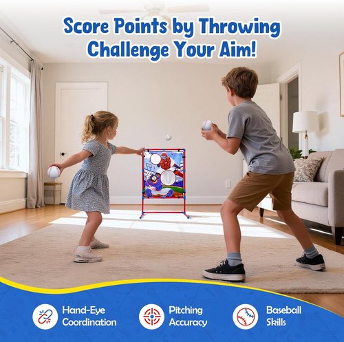 JoyCat Baseball Games for Kids - Adjustable Height T-Ball Practice Equipment with 4 Soft Balls