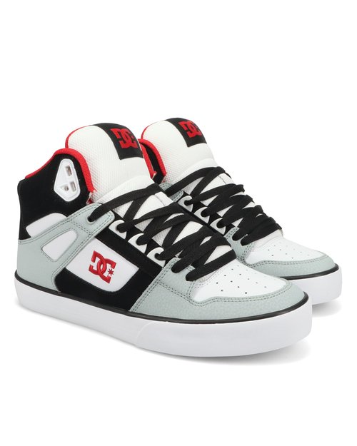 DC Men's Pure High Top WC Skate Shoe, Grey/Black/White/RED, 9