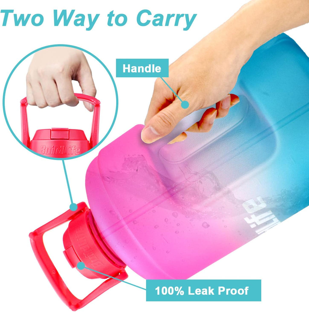QuiFit 1 Gallon Water Bottle - Leak-Proof BPA-Free with Straw & Motivational Time Marker | 128oz Capacity