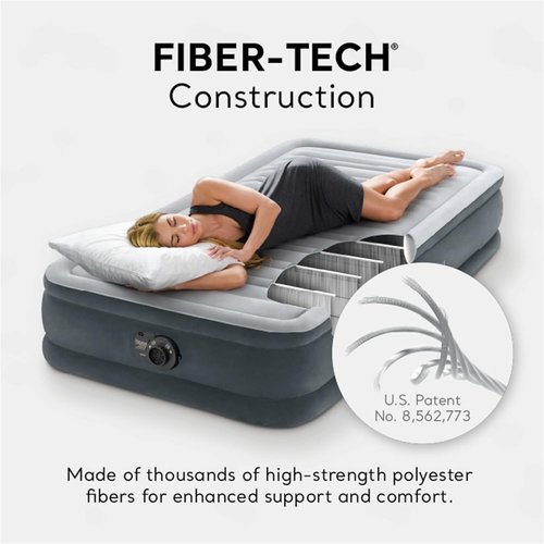 Intex Dura-Beam Deluxe Comfort-Plush Air Mattress - Twin Size with Built-in Electric Pump | 13" Height, 300lb Capacity