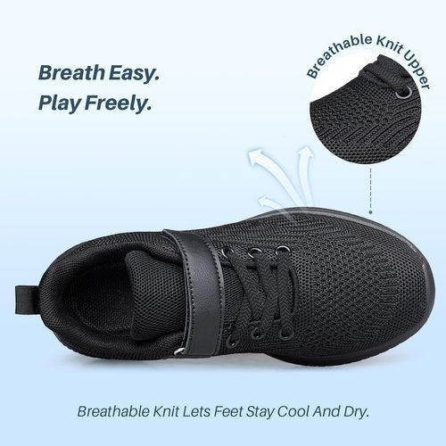 Boys Girls Sneakers Non-Slip Lightweight Running Shoes for Kids Breathable Tennis Shoes All Black Little Kid Size 2