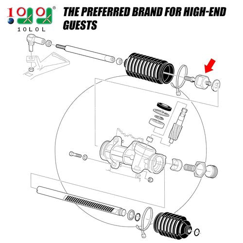 10L0L Club Car DS Ball Joint Inner and Nut Steering Rack Assembly for Golf Cart Club Car DS (1997-up) Replacement Part 101880201 1018802-01
