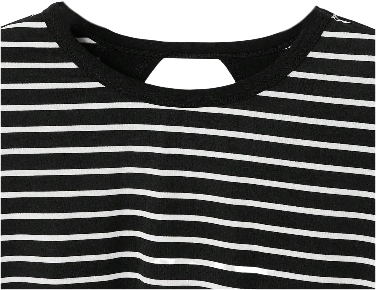 WDIRARA Women's Workout T-Shirt - Stripe Open Back Design | Short Sleeve Criss Cross Tee