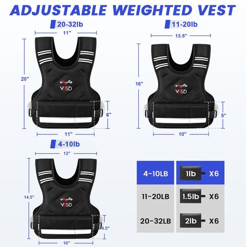 VBSD Adjustable Weighted Vest for Women Men 4-10lb Vest with 6 Ironsand Weights Body Weight Vest with Reflective Strip for Running Walking Strength Training Workouts