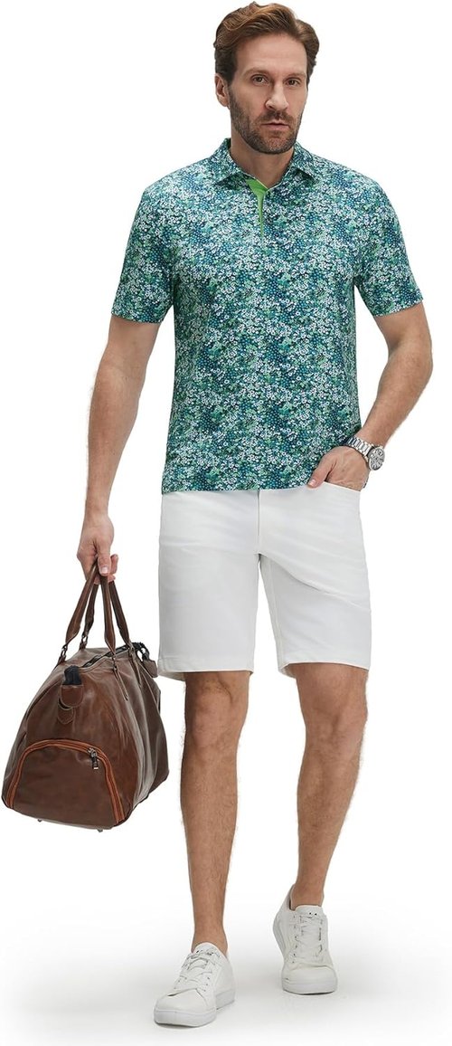 M MAELREG Men's Golf Polo Shirt - Short Sleeve Moisture-Wicking Performance in Stylish Patterns