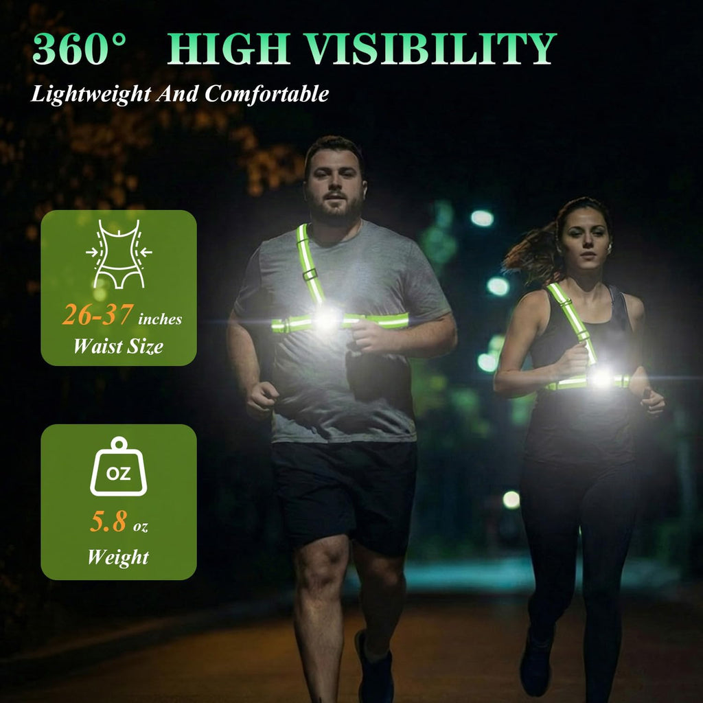 Skiennix Running Lights - 360° High Visibility Rechargeable Vest with Rear Red Warning Light | IPX4 Waterproof