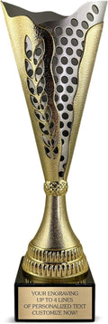 Custom Trophy Cup by [Brand Name] - 14” Tall Engraved Gold & Silver Award for Sports | Personalized MVP Plate