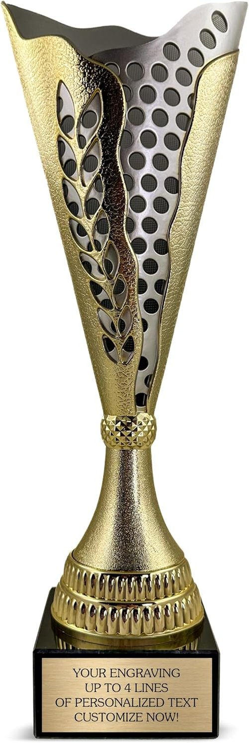 Custom Trophy Cup by [Brand Name] - 14” Tall Engraved Gold & Silver Award for Sports | Personalized MVP Plate