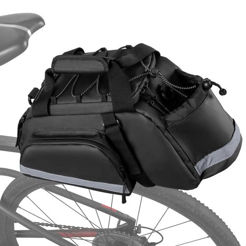 GRAOSO Bike Rear Rack Bag, Pannier Bags for Bicycles with 12L Capacity, Bike Trunk Cooler Bag with Reflective Strips, Reinforced Handle and Removable Shoulder Strap (Black)